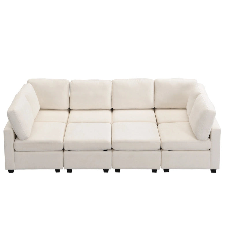 Beige U-Shaped Sectional Sofa with 2 Ottomans - Chenille Fabric with USB Ports