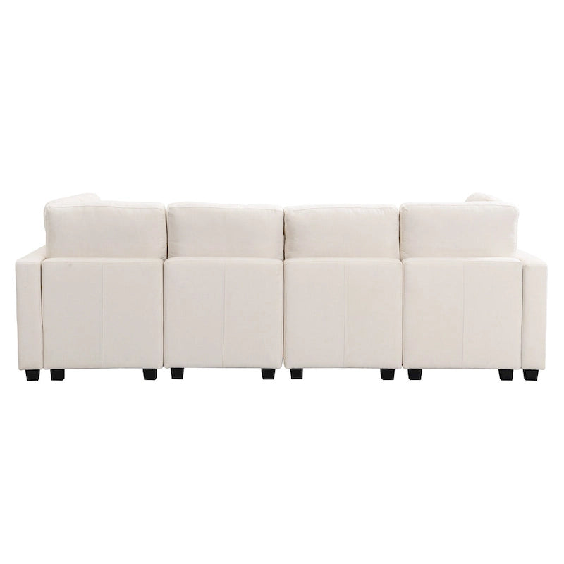 Beige U-Shaped Sectional Sofa with 2 Ottomans - Chenille Fabric with USB Ports
