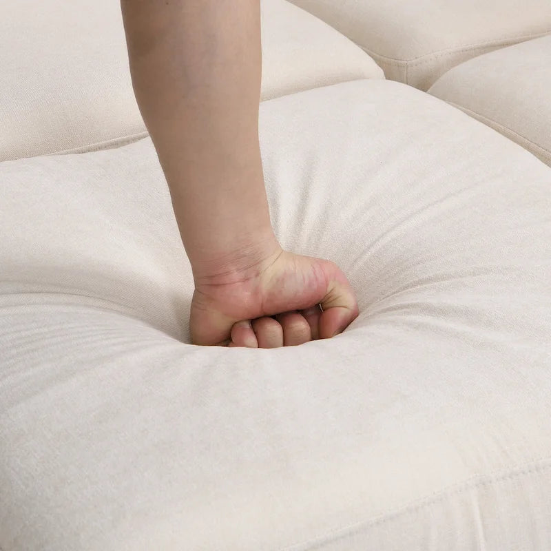 Beige U-Shaped Sectional Sofa with 2 Ottomans - Chenille Fabric with USB Ports