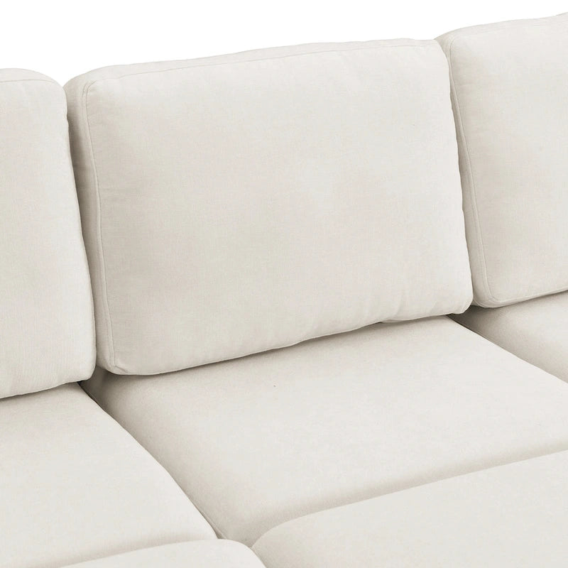 Beige U-Shaped Sectional Sofa with 2 Ottomans - Chenille Fabric with USB Ports
