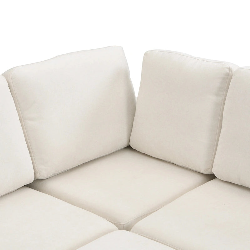 Beige U-Shaped Sectional Sofa with 2 Ottomans - Chenille Fabric with USB Ports