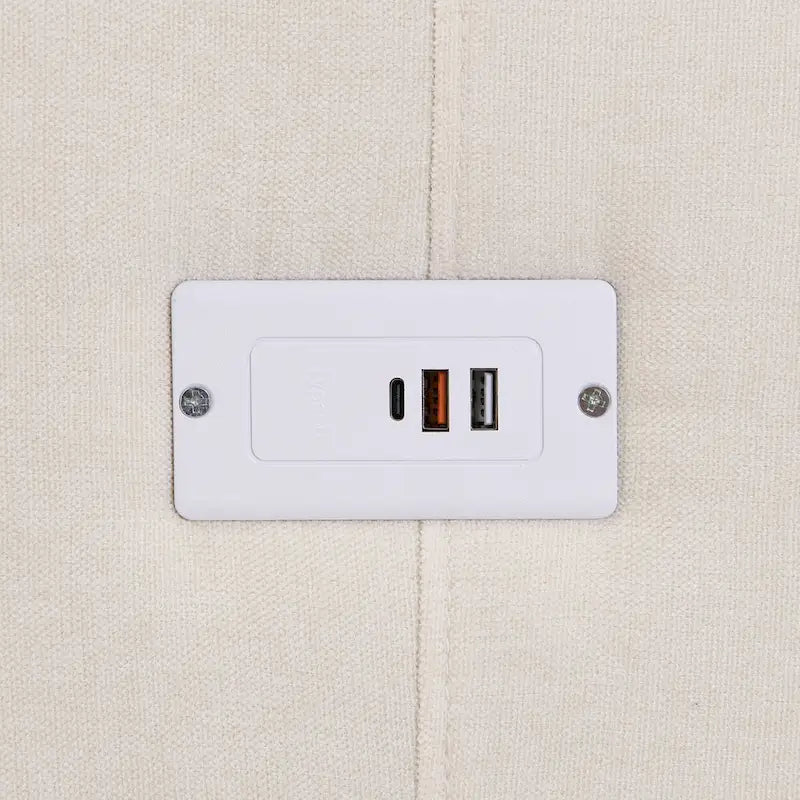 Beige U-Shaped Sectional Sofa with 2 Ottomans - Chenille Fabric with USB Ports