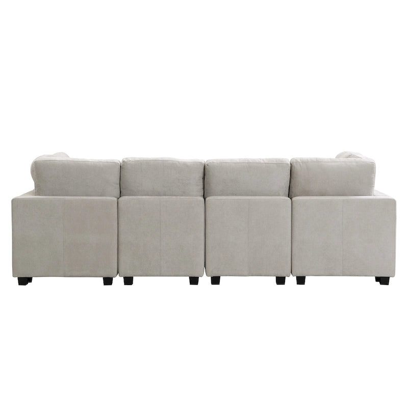 Beige U-Shaped Sectional Sofa with 2 Ottomans - Chenille Fabric with USB Ports