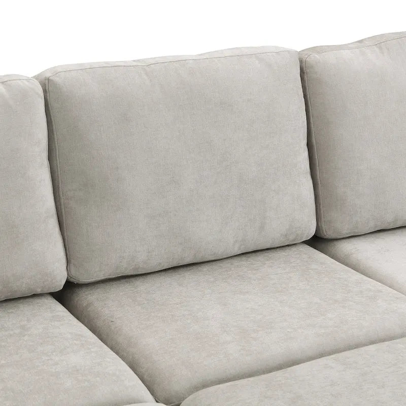 Beige U-Shaped Sectional Sofa with 2 Ottomans - Chenille Fabric with USB Ports