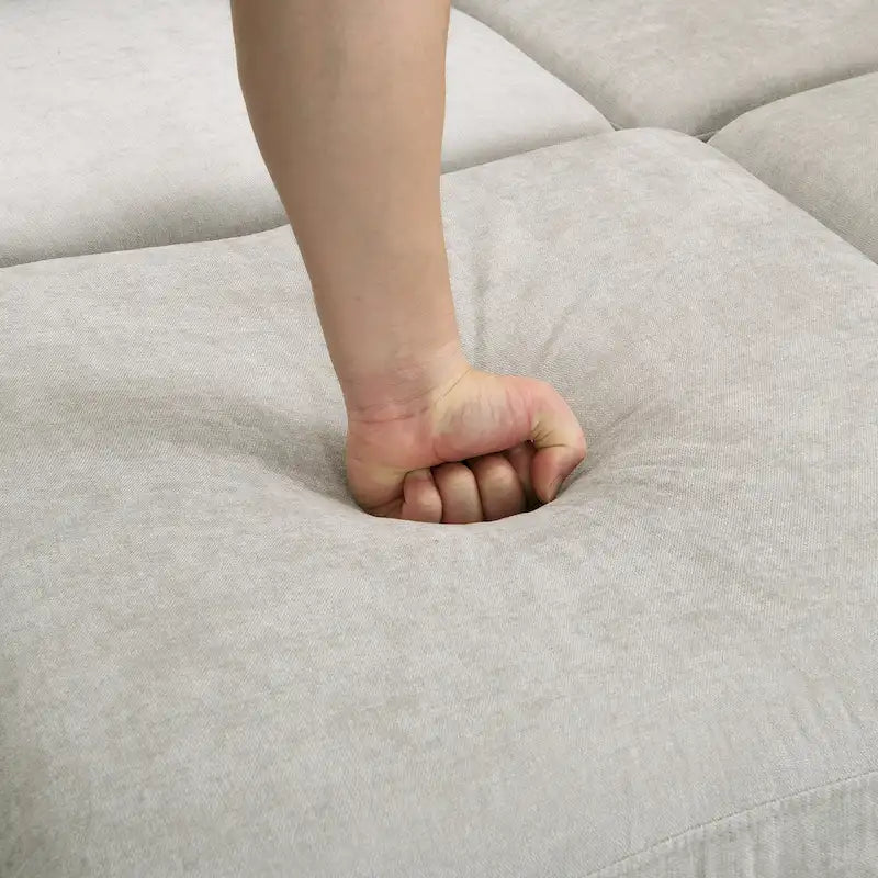 Beige U-Shaped Sectional Sofa with 2 Ottomans - Chenille Fabric with USB Ports