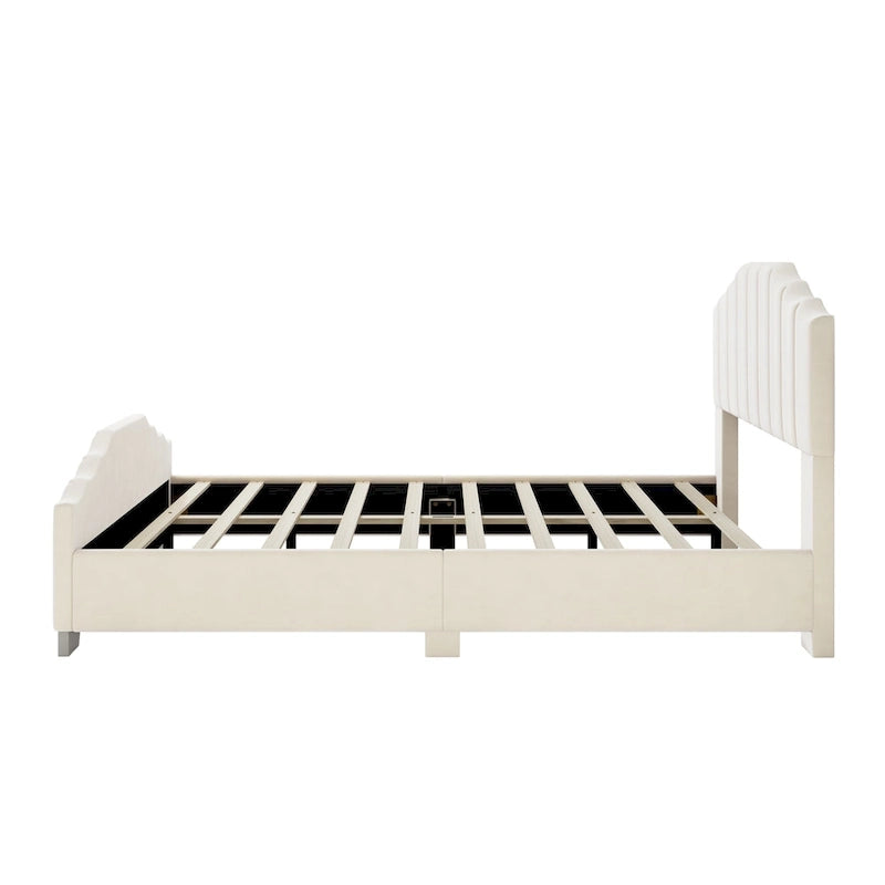 King Size Black Velvet Upholstered Platform Bed with Tufted Headboard