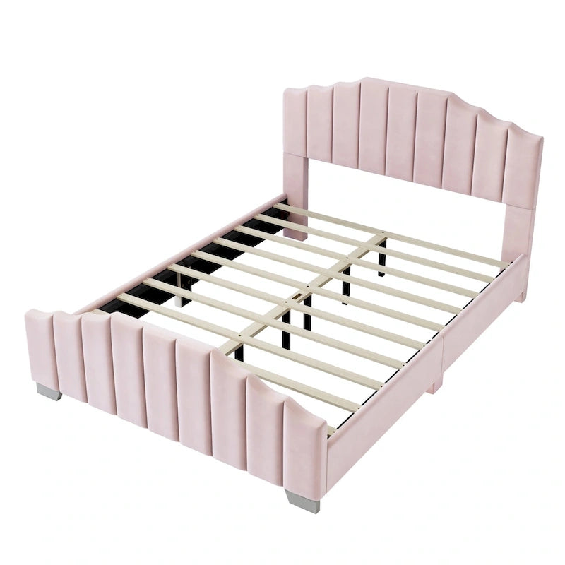 King Size Black Velvet Upholstered Platform Bed with Tufted Headboard