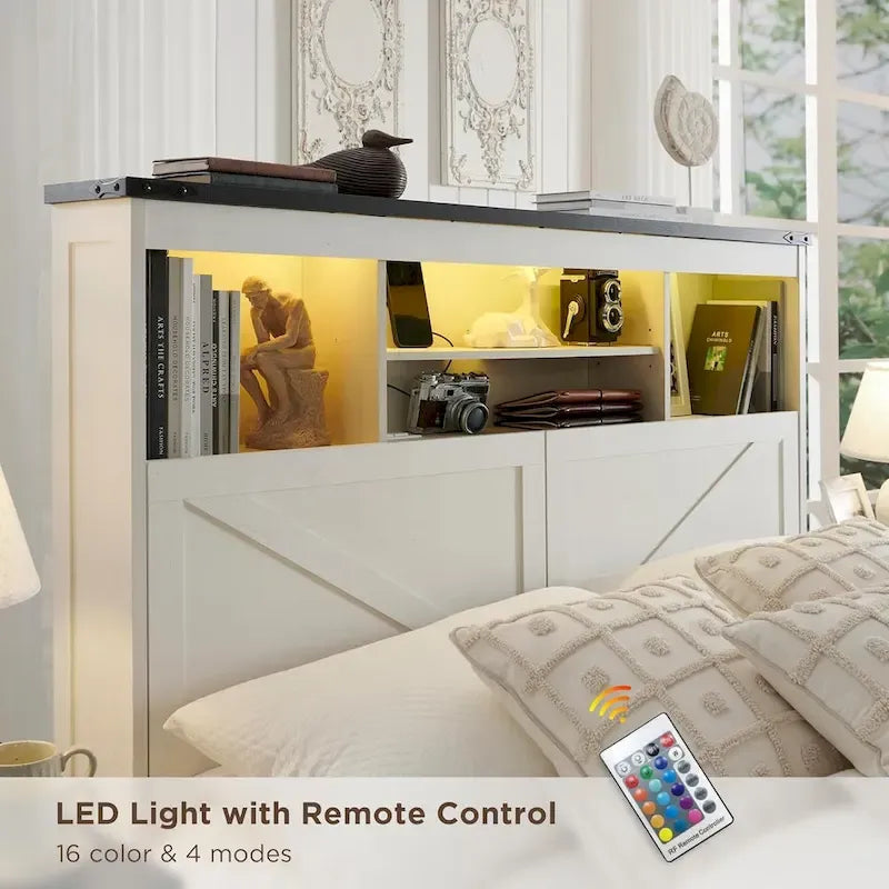 Farmhouse Full Size Wood Bed Frame with Storage Headboard and Drawers