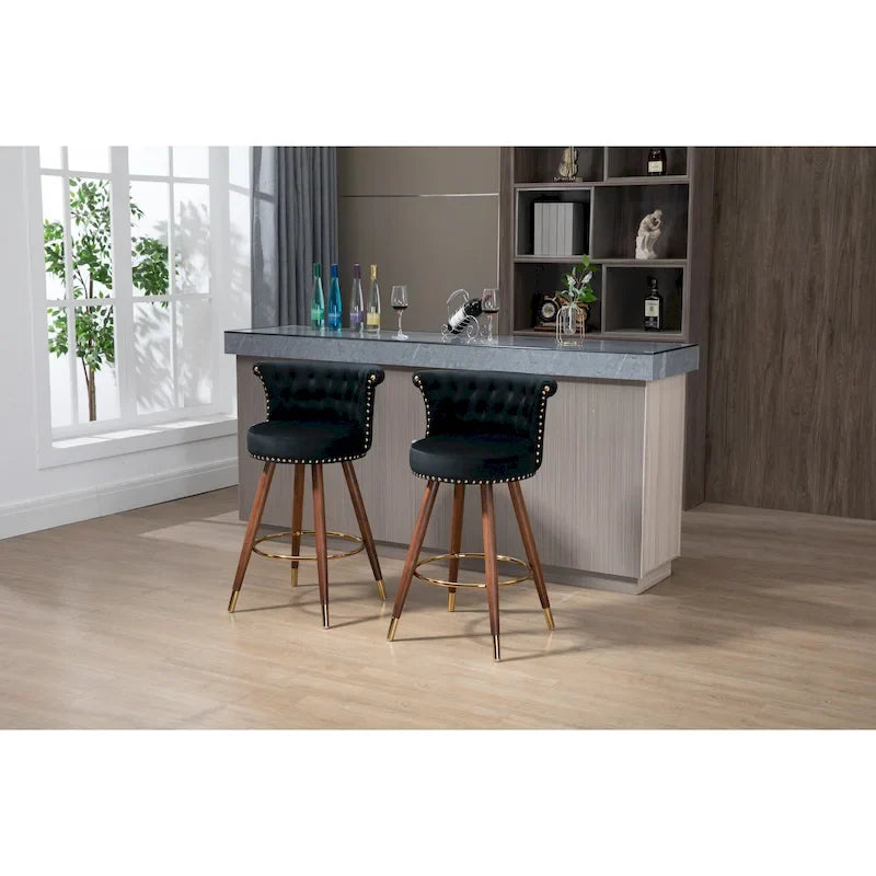 COOLMORE Vintage Upholstered Bar Stools with Backrest and Footrest, Fixed Height 360 Rotation for Kitchen, Dining, Home Bar