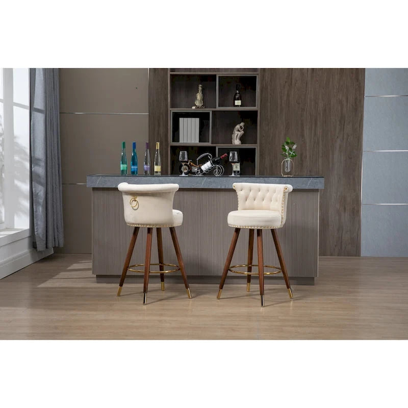 COOLMORE Vintage Upholstered Bar Stools with Backrest and Footrest, Fixed Height 360 Rotation for Kitchen, Dining, Home Bar