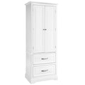 White Tall Storage Cabinet with 2 Drawers - Freestanding Bathroom Tower