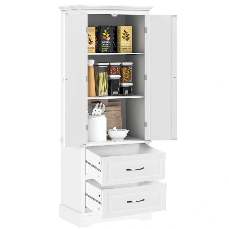 White Tall Storage Cabinet with 2 Drawers - Freestanding Bathroom Tower