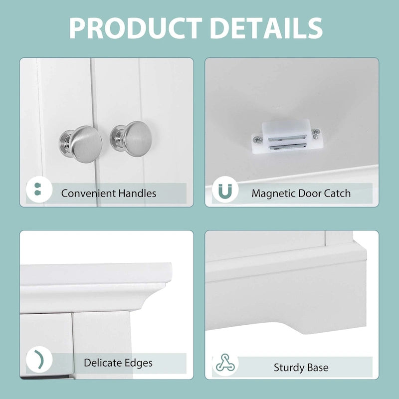 White Tall Storage Cabinet with 2 Drawers - Freestanding Bathroom Tower