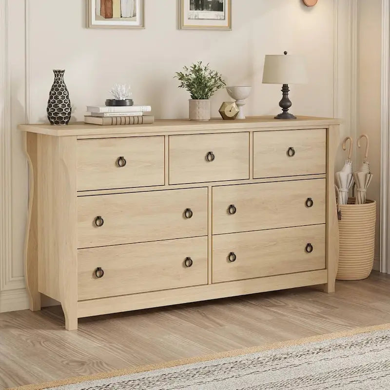 Natural 7-Drawer Dresser for Living Room, Bedroom, Entryway