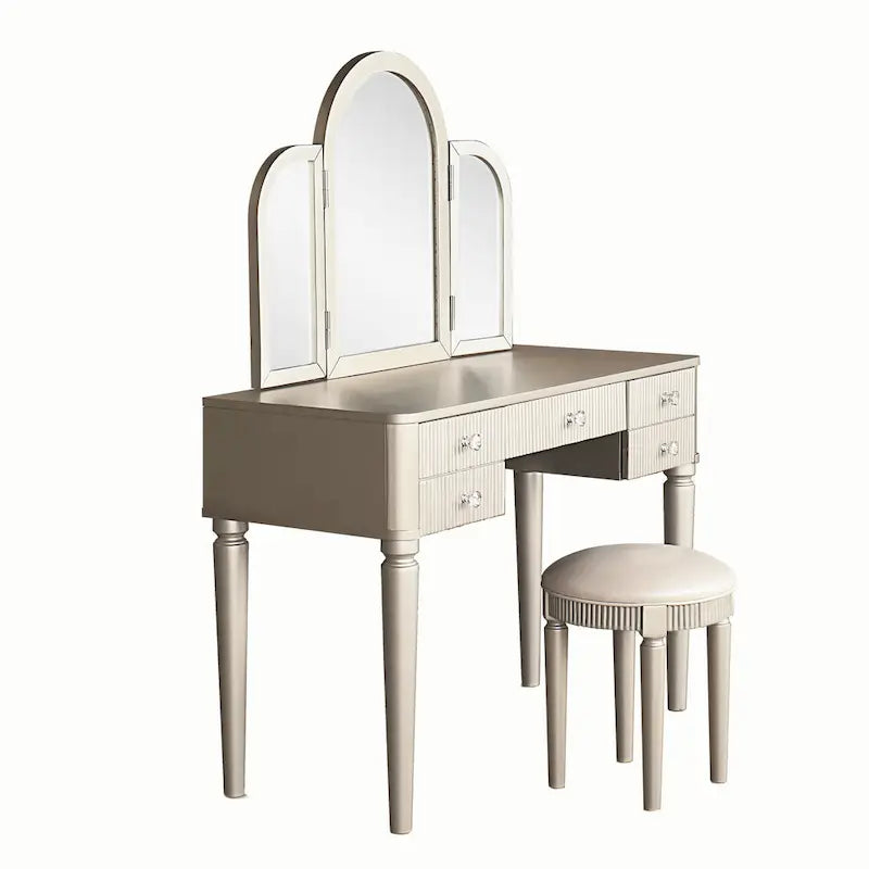 Champagne Mirrored Vanity with LED Light and Stool