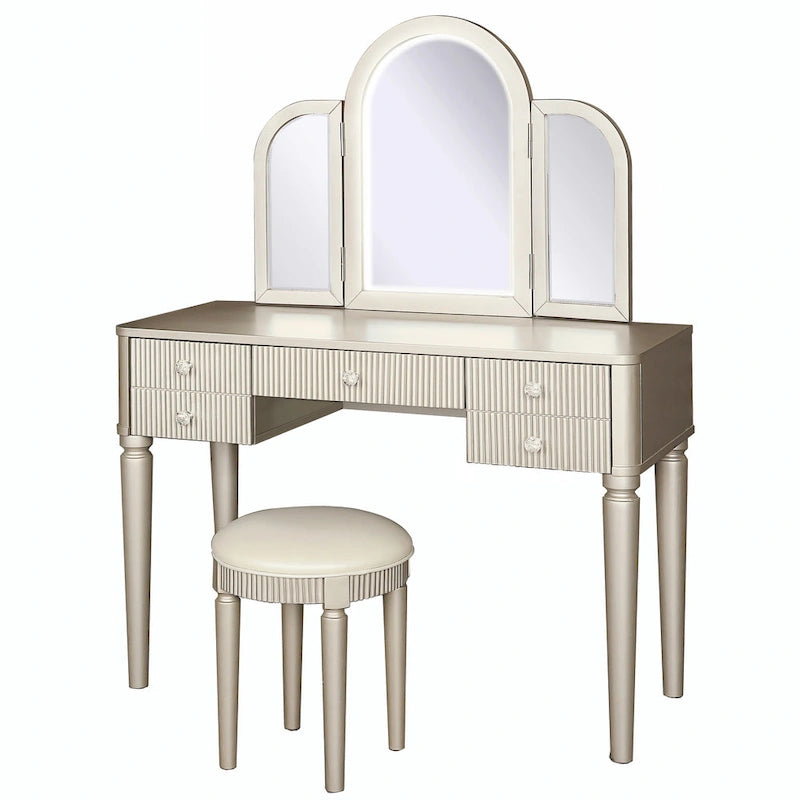 Champagne Mirrored Vanity with LED Light and Stool