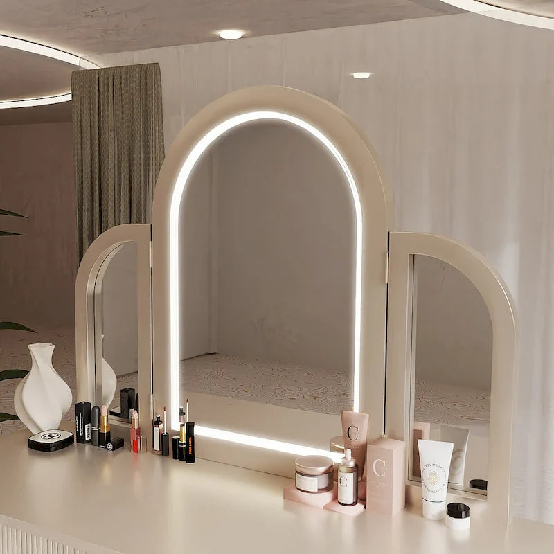 Champagne Mirrored Vanity with LED Light and Stool
