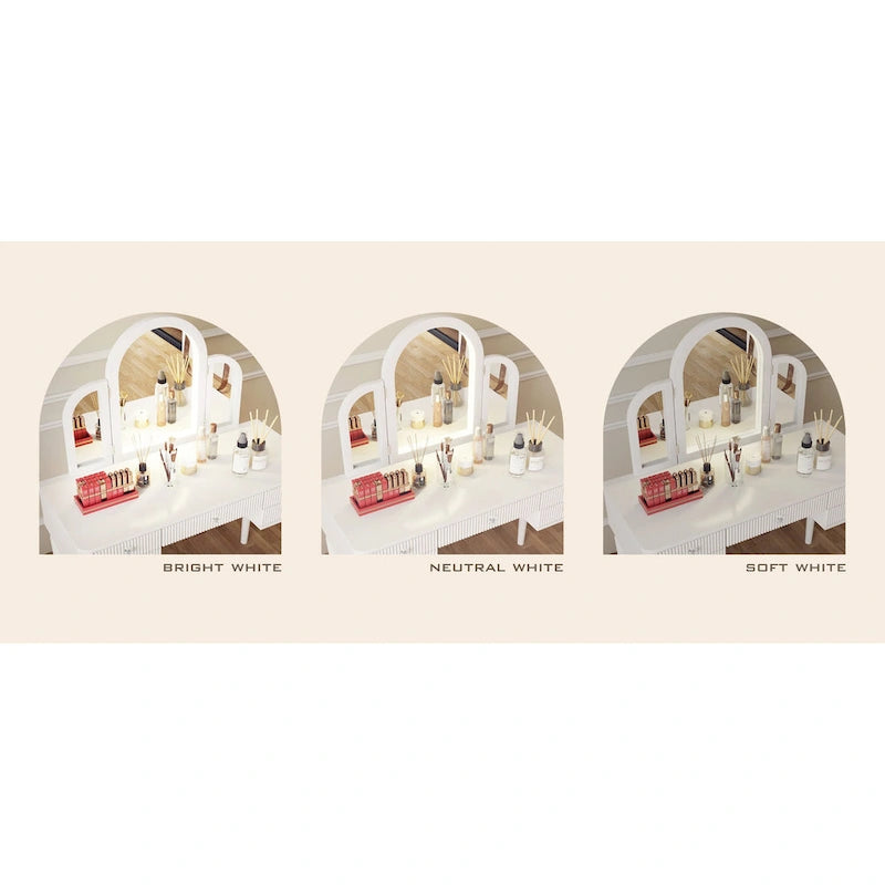 Champagne Mirrored Vanity with LED Light and Stool