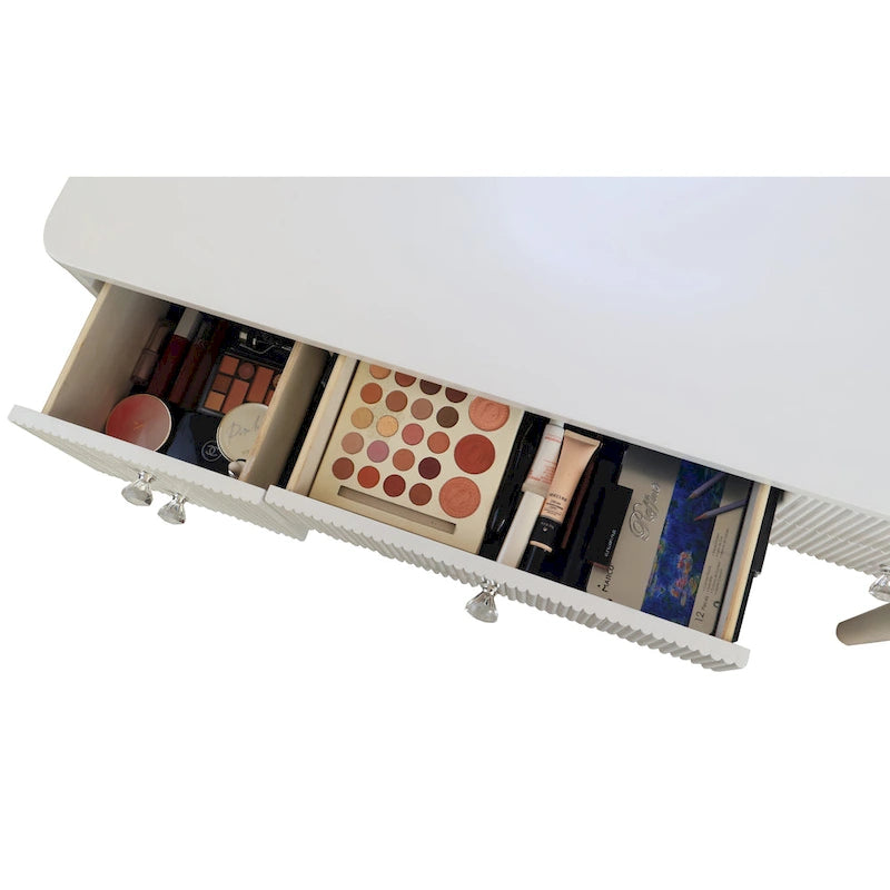 Champagne Mirrored Vanity with LED Light and Stool