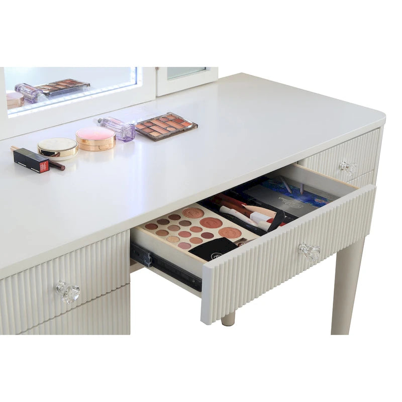 Champagne Mirrored Vanity with LED Light and Stool