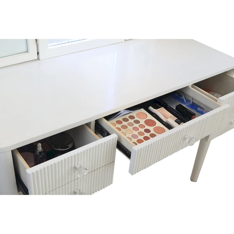 Champagne Mirrored Vanity with LED Light and Stool