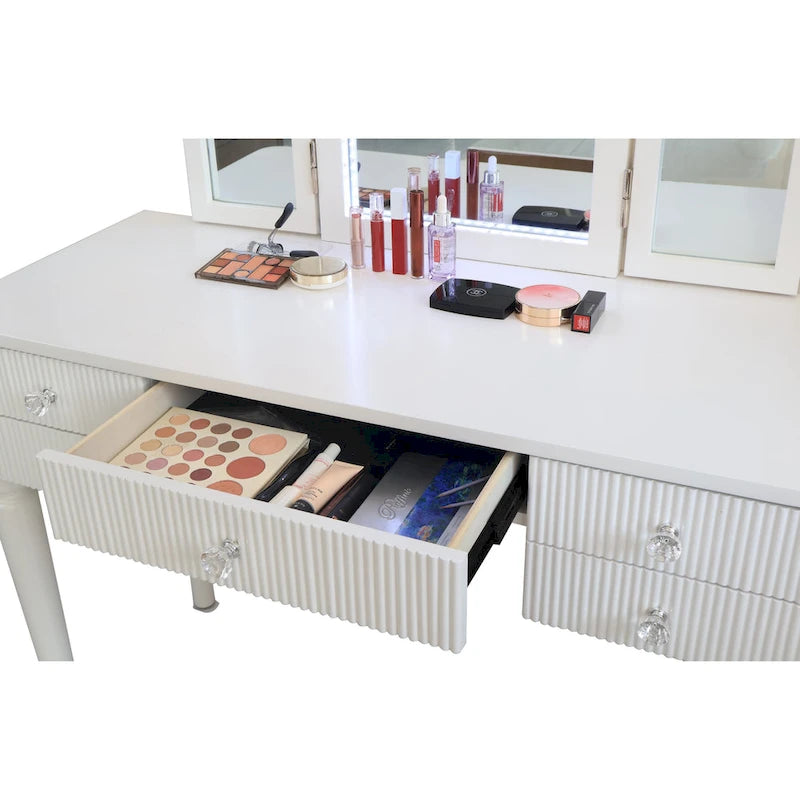Champagne Mirrored Vanity with LED Light and Stool