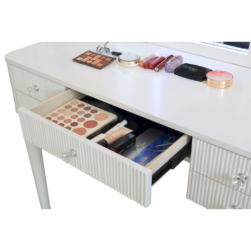 Champagne Mirrored Vanity with LED Light and Stool