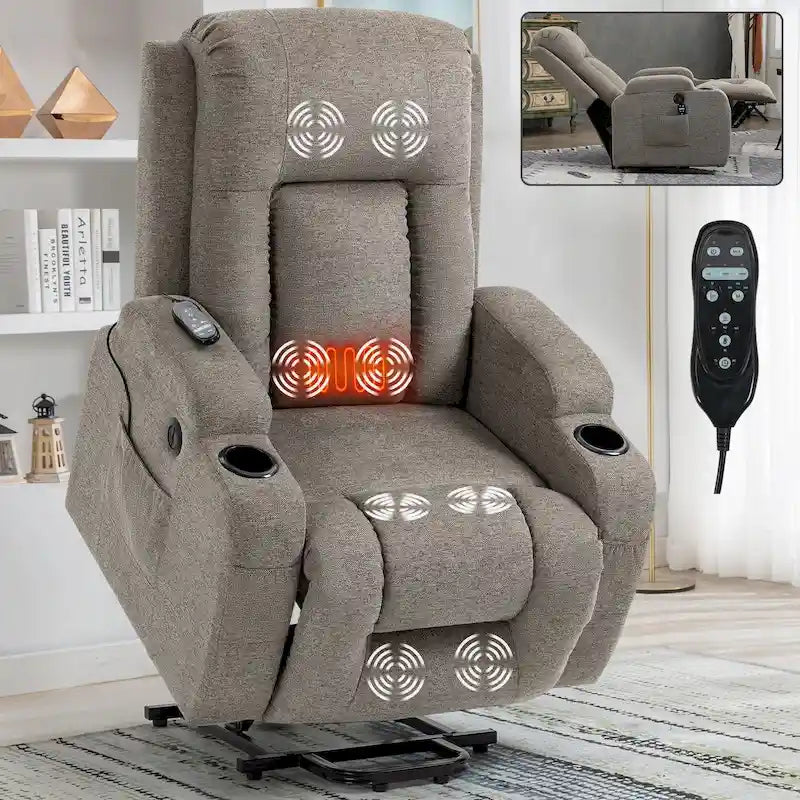 Lazy Boy Power Lift Recliner Chair, Modern Single Motor Massage Sofa Chair with Lumbar Heating, USB Charging Port, Cup Holders