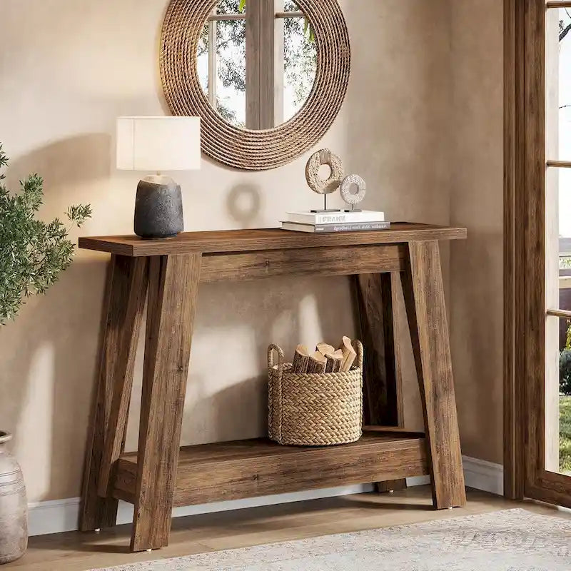 41.3 Inches Farmhouse Console Table, 2 Tiers Wooden Entryway Table