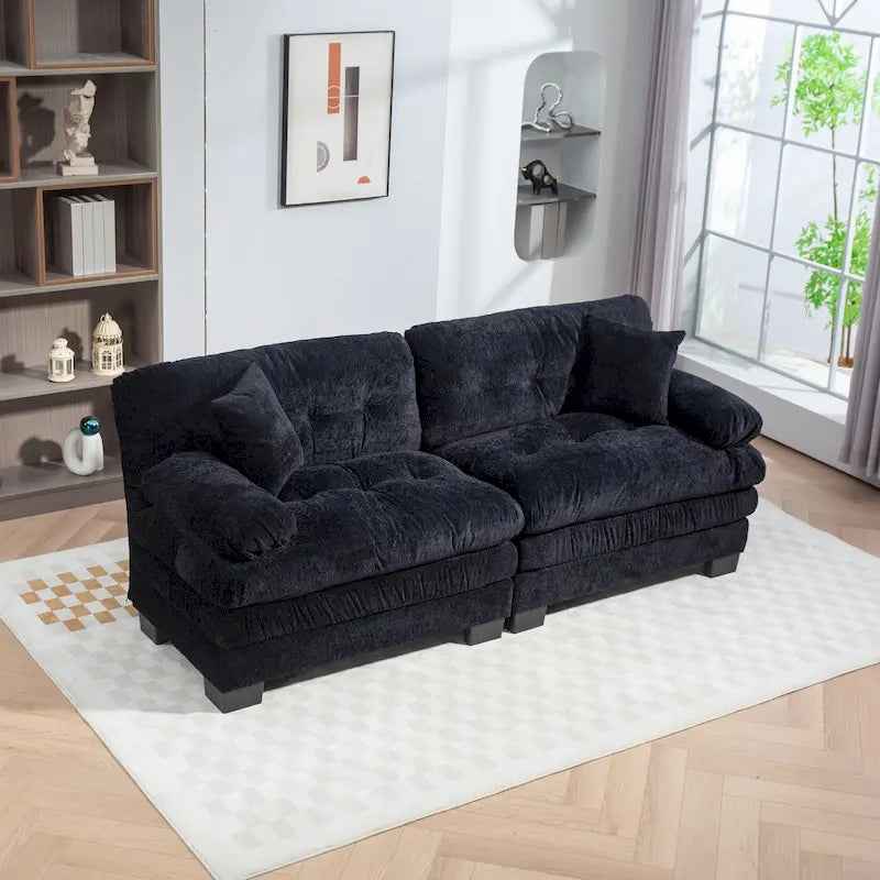 84 Upholstered 3-Seater Sofa with Memory Foam & Comfort Pillows