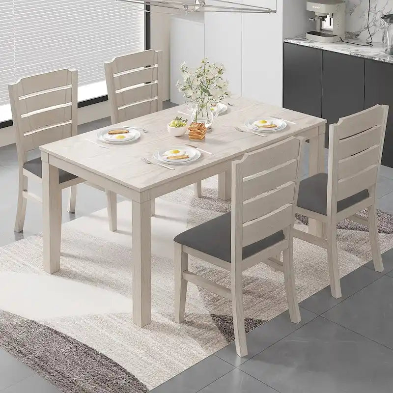 63 Inch Home Oak Wood Dining Table 6-Person Indoor Outdoor Table with Solid Wood Legs