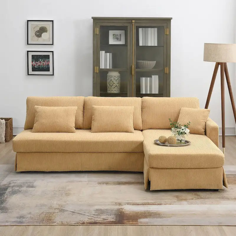 Yellow 87 L-Shaped 3-Seater Sofa with Reversible Chaise and 3 Cushions, Space-Saving Design for Living Room