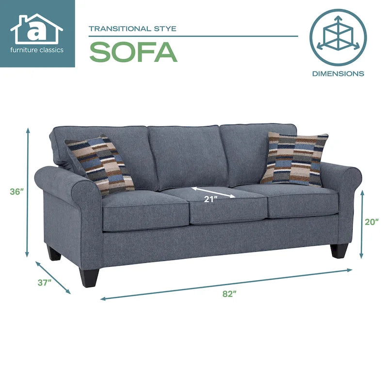 American Furniture Classics Model 8-010-A330V22 Eureka Rolled Arm Sofa with Two Pillows