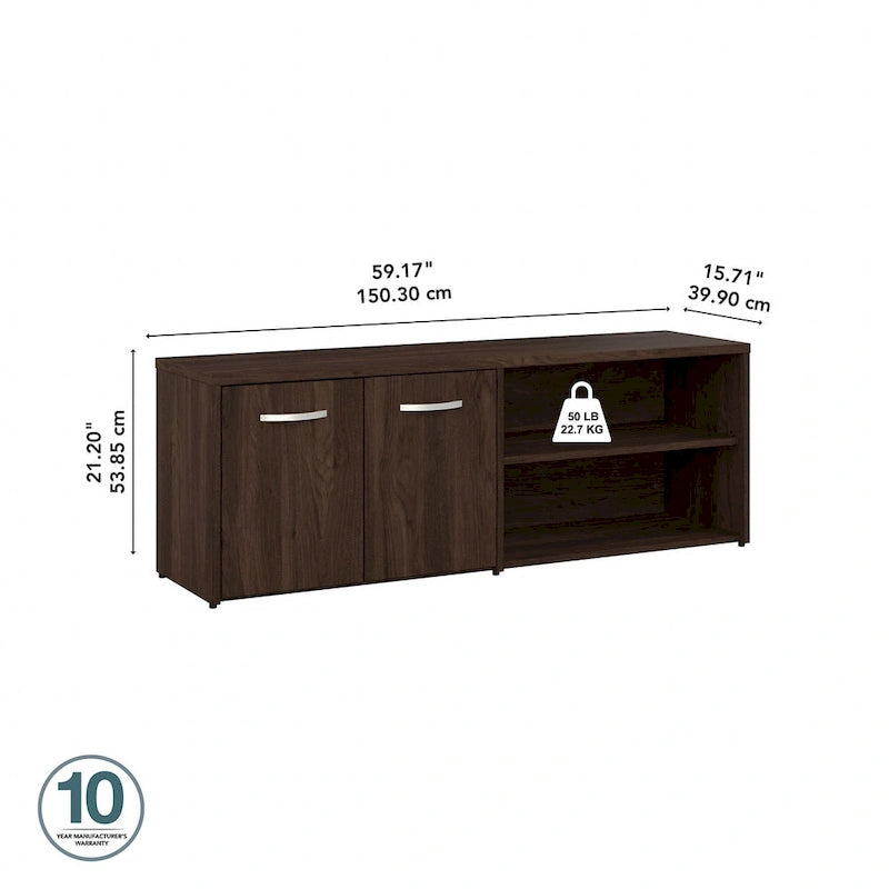 Low Storage Cabinet with Doors and Shelves - Multiple Finishes Available