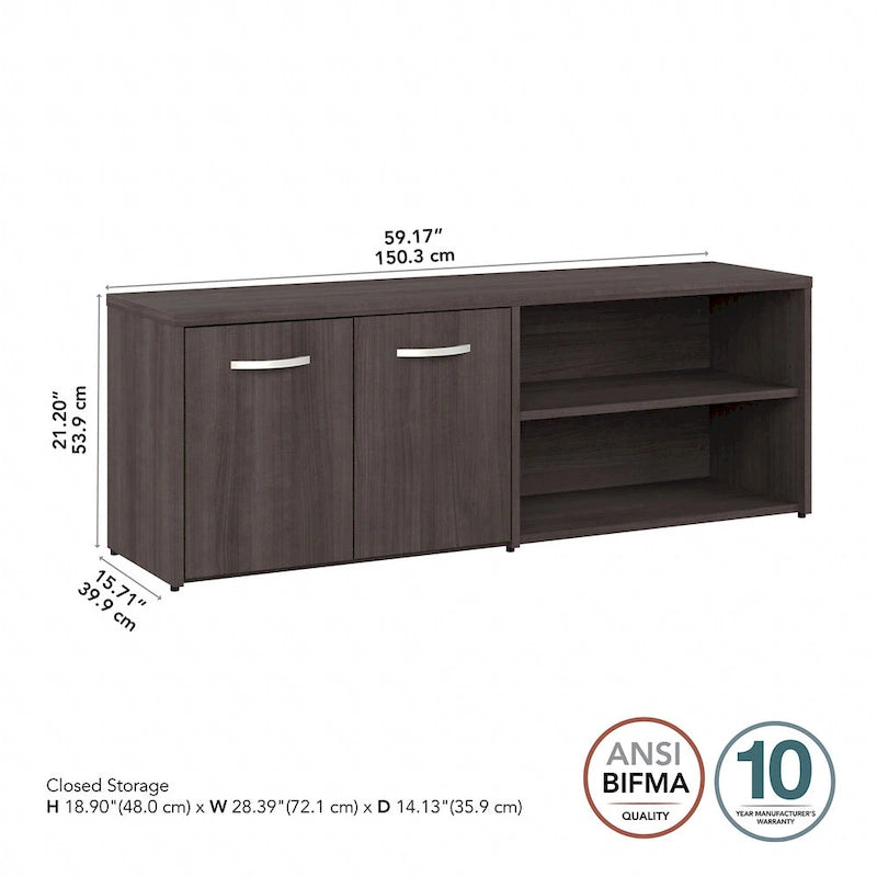 Low Storage Cabinet with Doors and Shelves - Multiple Finishes Available