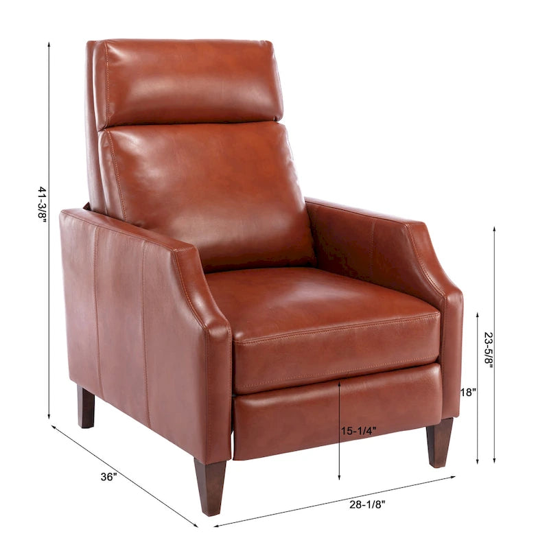 Faux Leather Push Back Recliner - Mid-Century Style - Single Seat