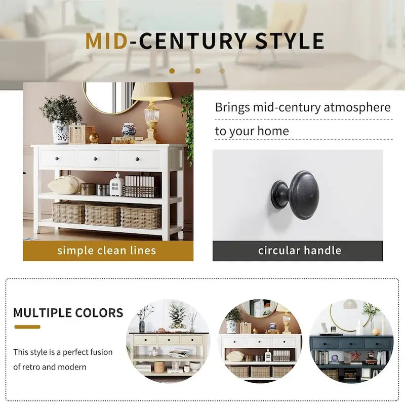 Retro Console Table with 3 Drawers - Multiple Colors