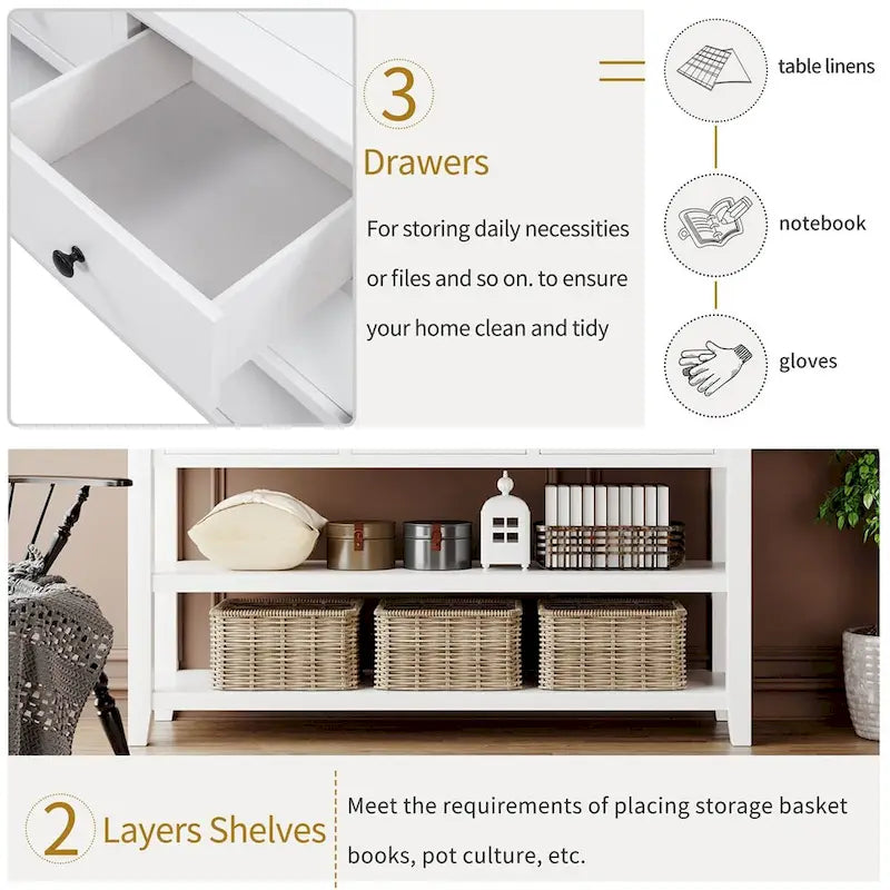 Retro Console Table with 3 Drawers - Multiple Colors