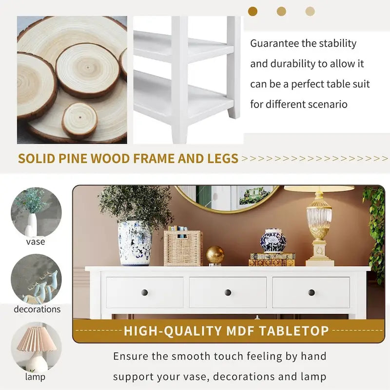 Retro Console Table with 3 Drawers - Multiple Colors