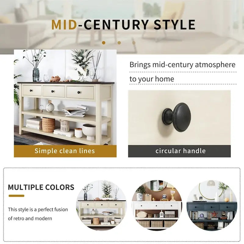 Retro Console Table with 3 Drawers - Multiple Colors