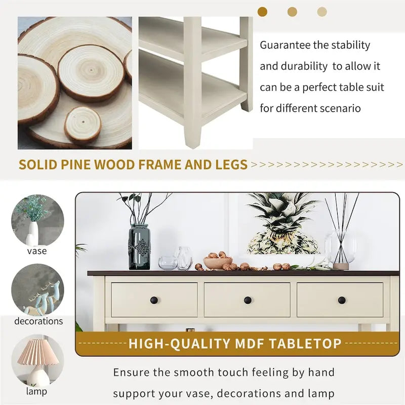 Retro Console Table with 3 Drawers - Multiple Colors