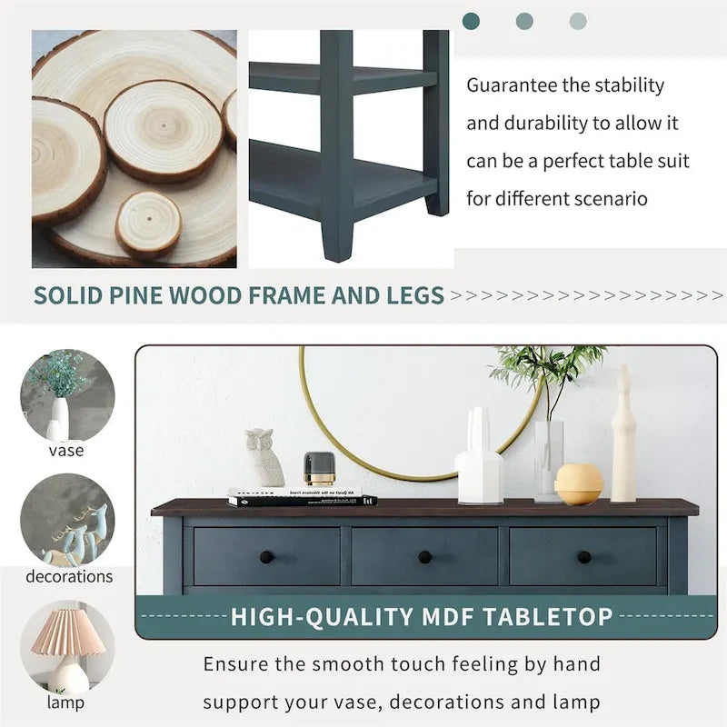 Retro Console Table with 3 Drawers - Multiple Colors