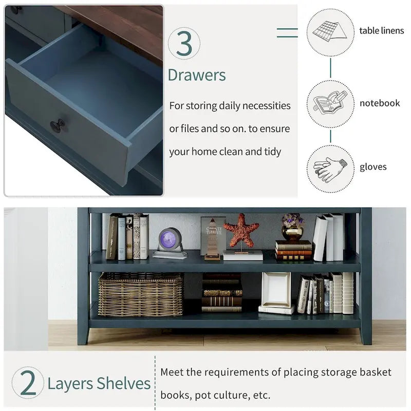 Retro Console Table with 3 Drawers - Multiple Colors