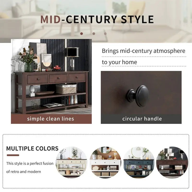 Retro Console Table with 3 Drawers - Multiple Colors