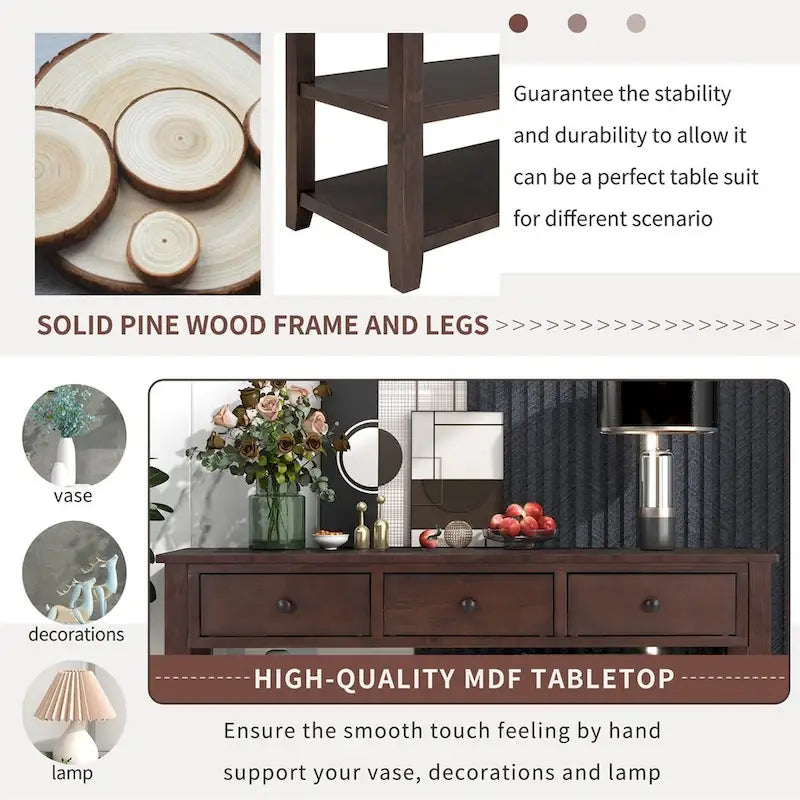 Retro Console Table with 3 Drawers - Multiple Colors