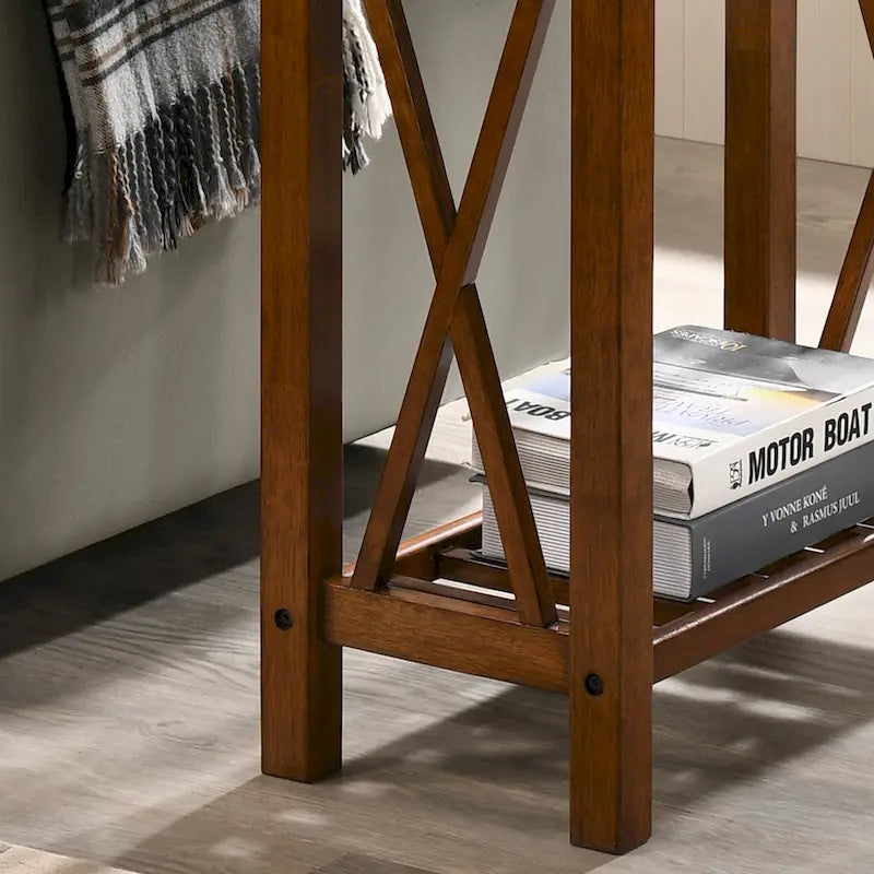 Farmhouse Faux Marble Side Table with Shelf - Dark Grey/White/Brown/Oak