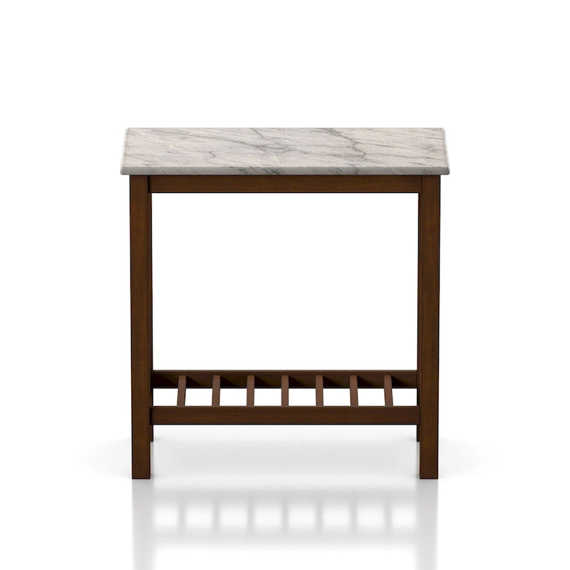 Farmhouse Faux Marble Side Table with Shelf - Dark Grey/White/Brown/Oak