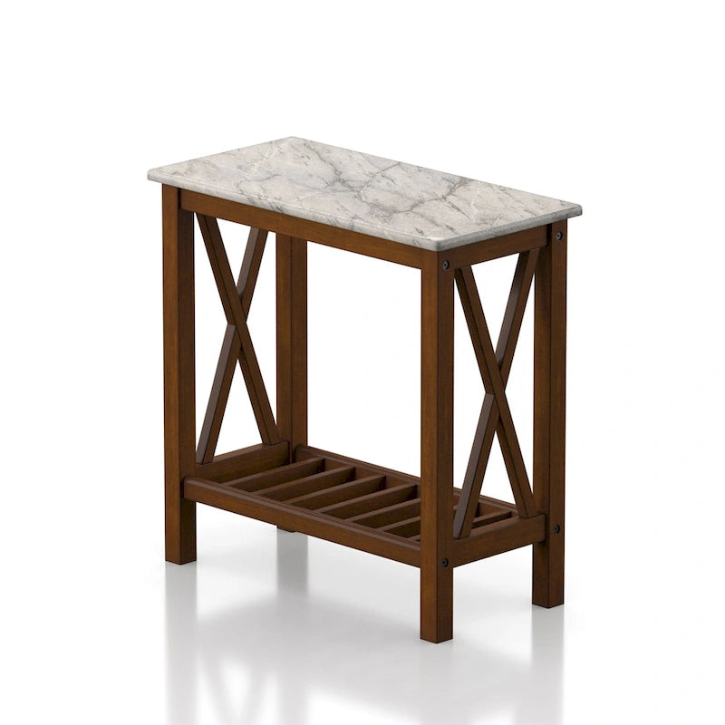 Farmhouse Faux Marble Side Table with Shelf - Dark Grey/White/Brown/Oak