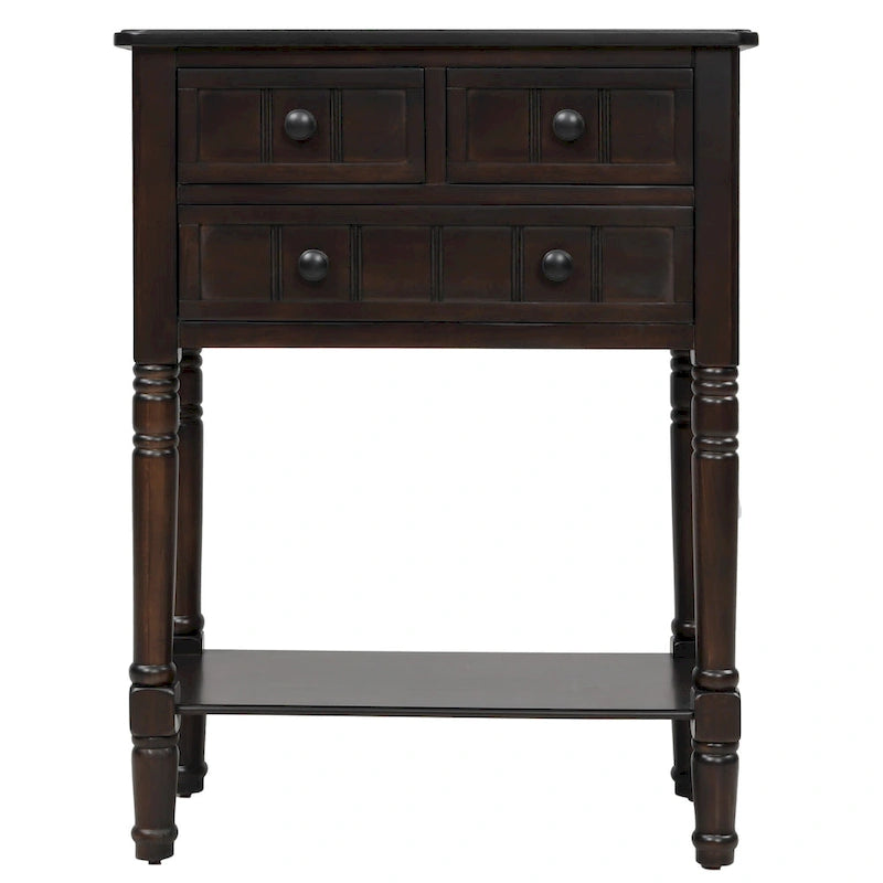 Narrow Console Table with 3 Drawers and Shelf - Distressed Finish