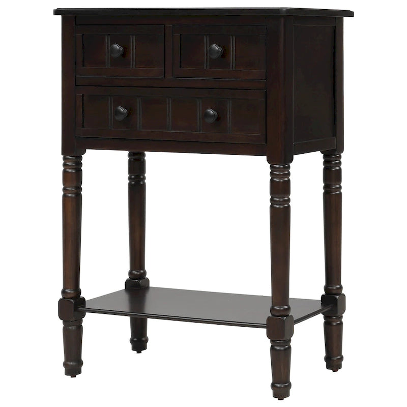 Narrow Console Table with 3 Drawers and Shelf - Distressed Finish